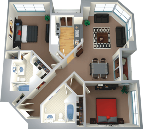 Floor plan for 2 beds, 2 baths, 1011 sqft